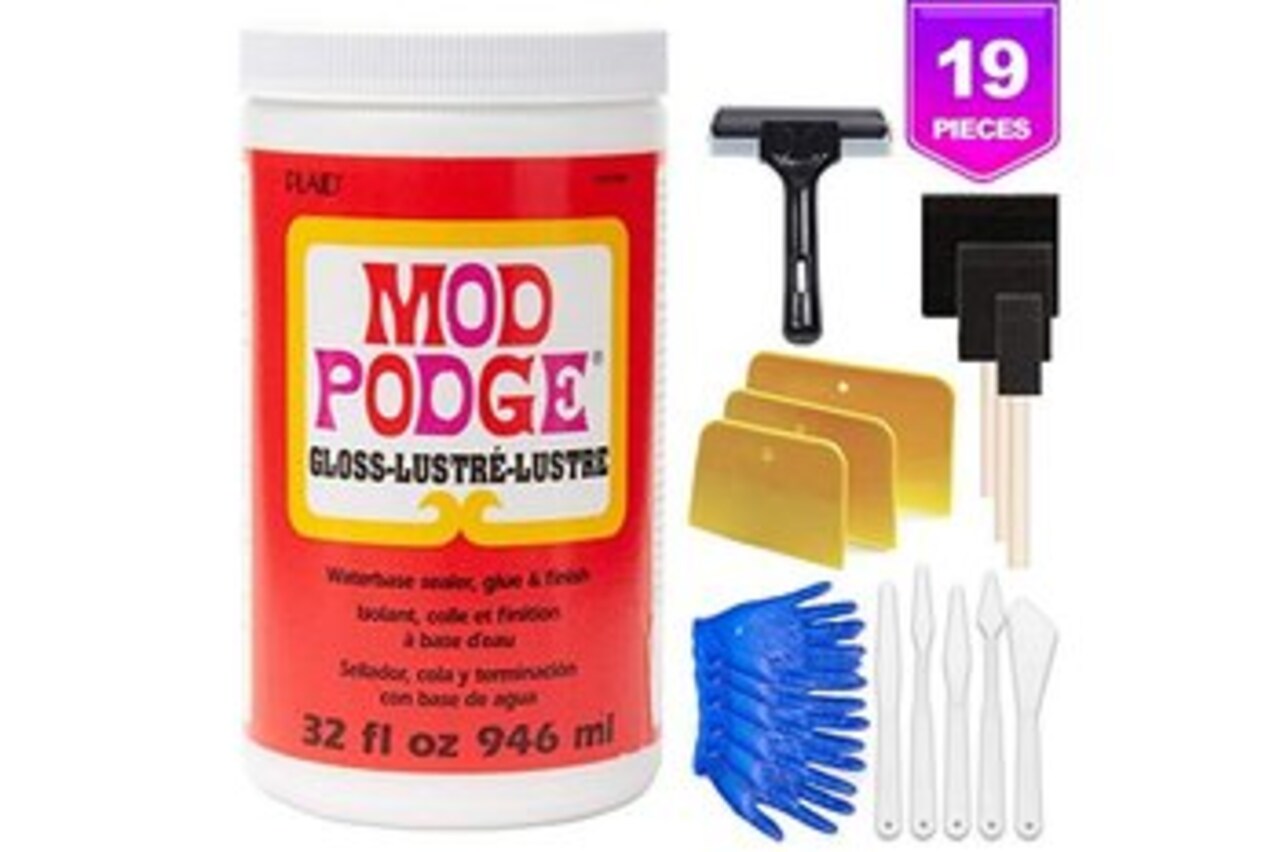 Mod Podge Gloss Waterbase Sealer, Glue & Decoupage Finish, 32 oz, Pixiss Accessory Kit with Silicone Spreaders, Gloves, Spreaders, Brushes